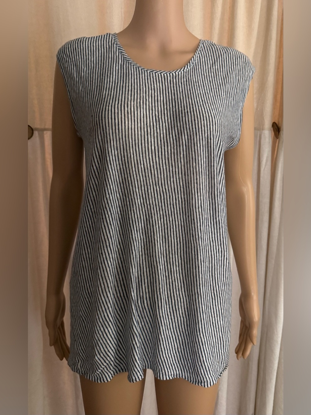 TAHARI Striped Sleeveless LINEN Tank